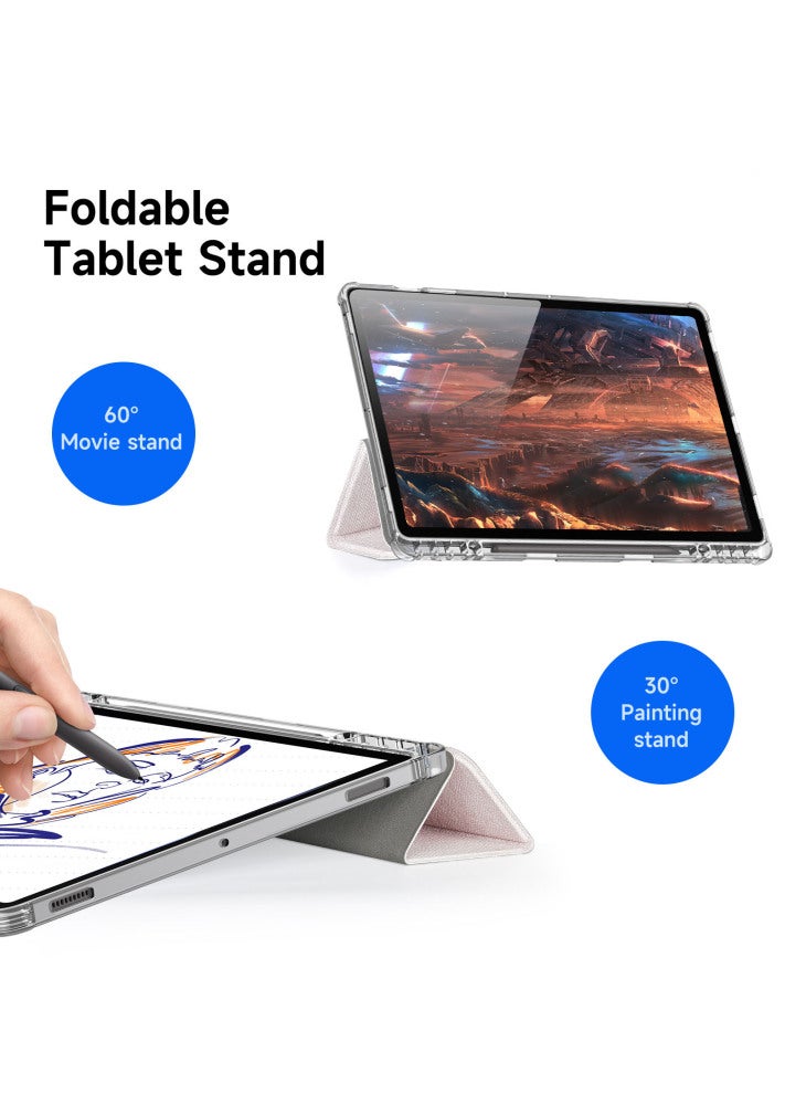 جراب Unid Series لجهاز Samsung Galaxy Tab S10+/S9+/S9 FE+ مع خاصية الإيقاظ/السكون التلقائي مصنوع من مادة TPU+PC+جلد شفاف - وردي فاتح - Image 2